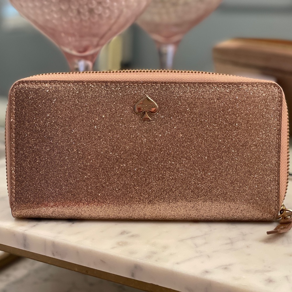Kate Spade rose gold glitter wallet